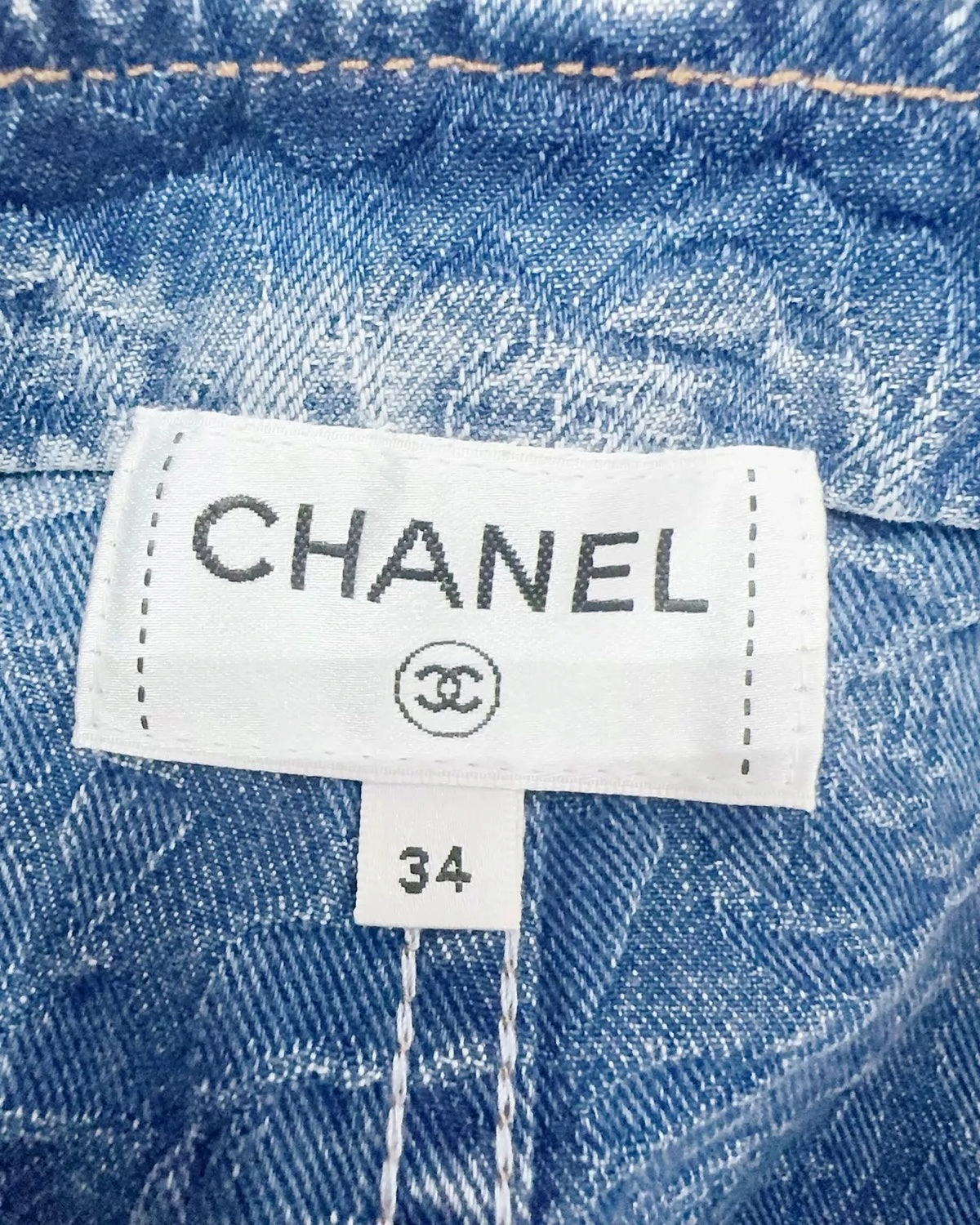 Chanel 23P Camellia Straight Denim Jeans Blue, White FR 34