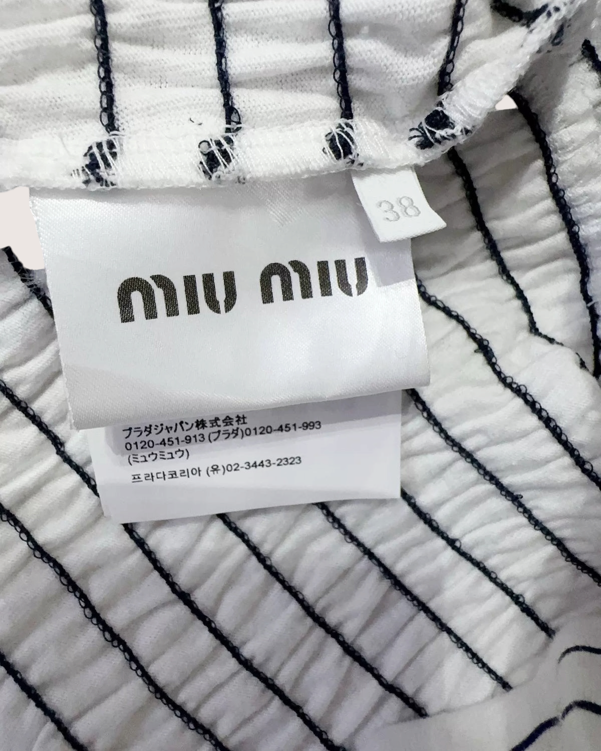 Miu Miu Striped Smocked Top White, Navy FR 38