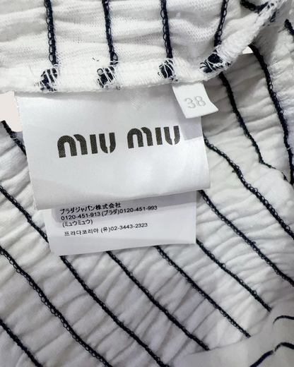 Miu Miu Striped Smocked Top White, Navy FR 38