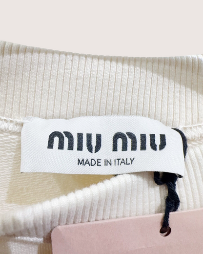 Miu Miu Crystal Logo Sweatshirt Beige/Ecru, Green FR 34