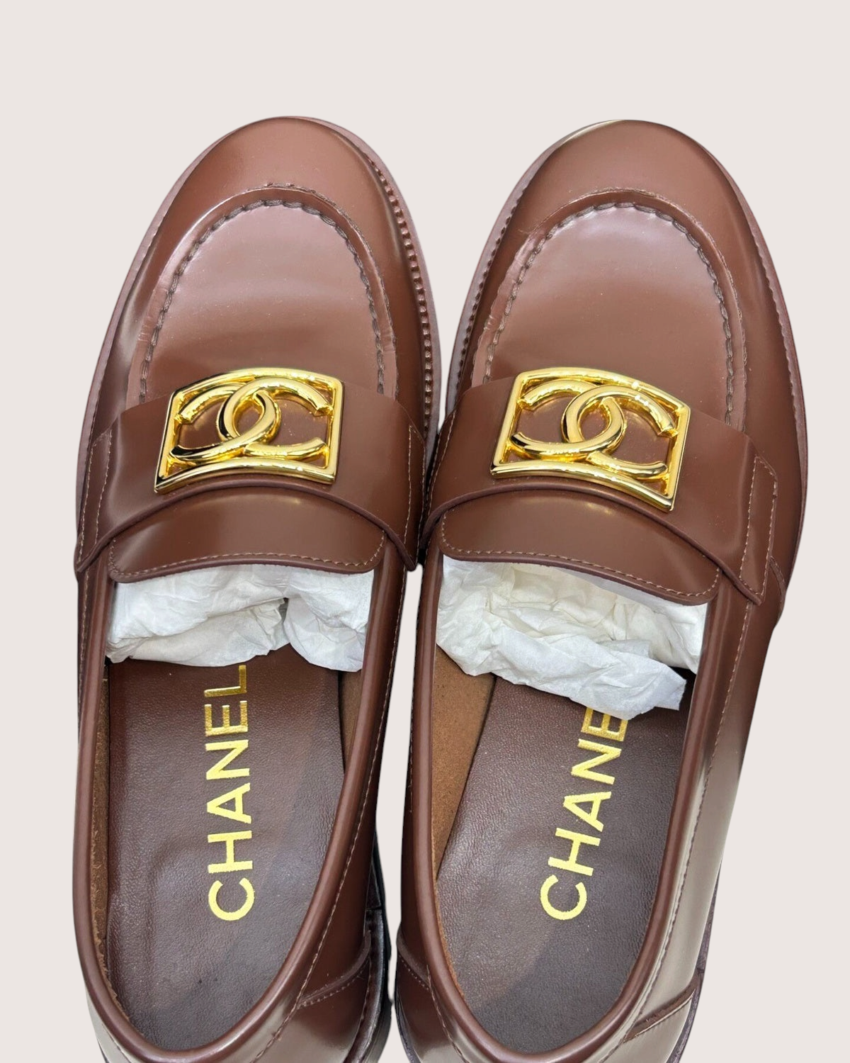 Chanel 23B Platform CC Loafers Brown EU 36.5
