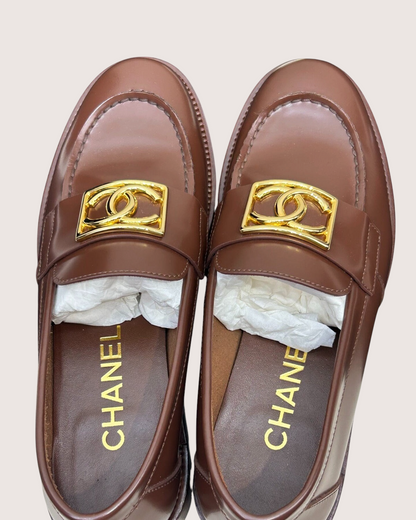 Chanel 23B Platform CC Loafers Brown EU 36.5