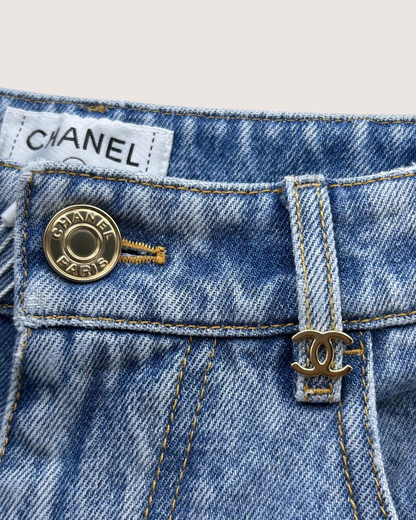 Chanel 26A Logo Denim Wide-Leg Jeans Blue FR 36