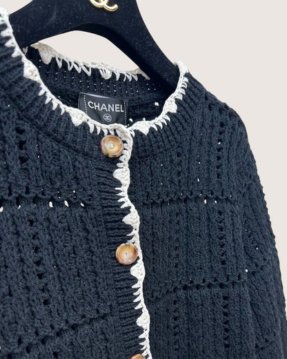 Chanel 26P Openwork Cardigan Black, Beige/Ecru FR 38