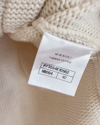 Chanel 22B Cashmere Oversized Patch-Pocket Cardigan Beige/Ecru FR 40