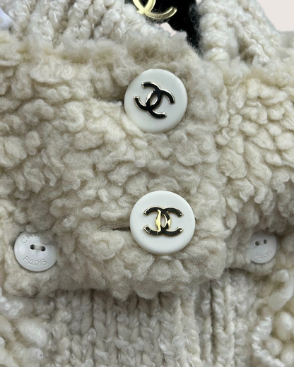 Chanel 18B Wool Cardigan w/ Detachable Hood Beige/Ecru FR 34