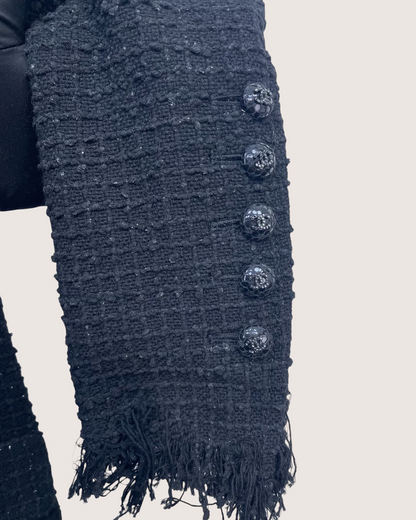 Chanel 22C Fringe Tweed Jacket Black FR 34