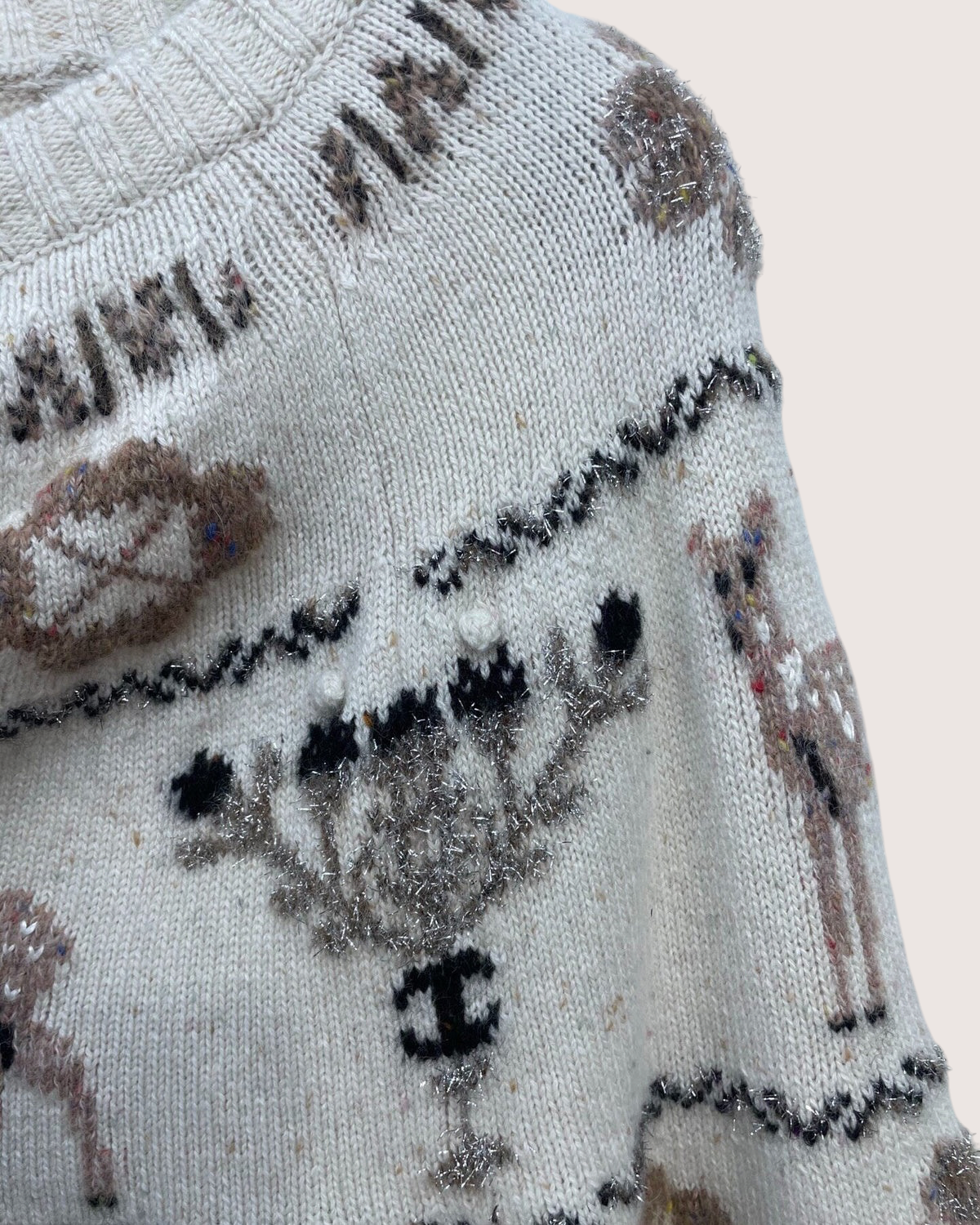 Chanel 25N Coco Neige Cashmere Deer Cardigan Beige/Ecru, Brown, Gold FR 36