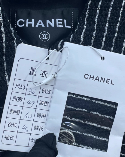 Chanel 23P Striped Tweed Vest Black, Silver FR 36