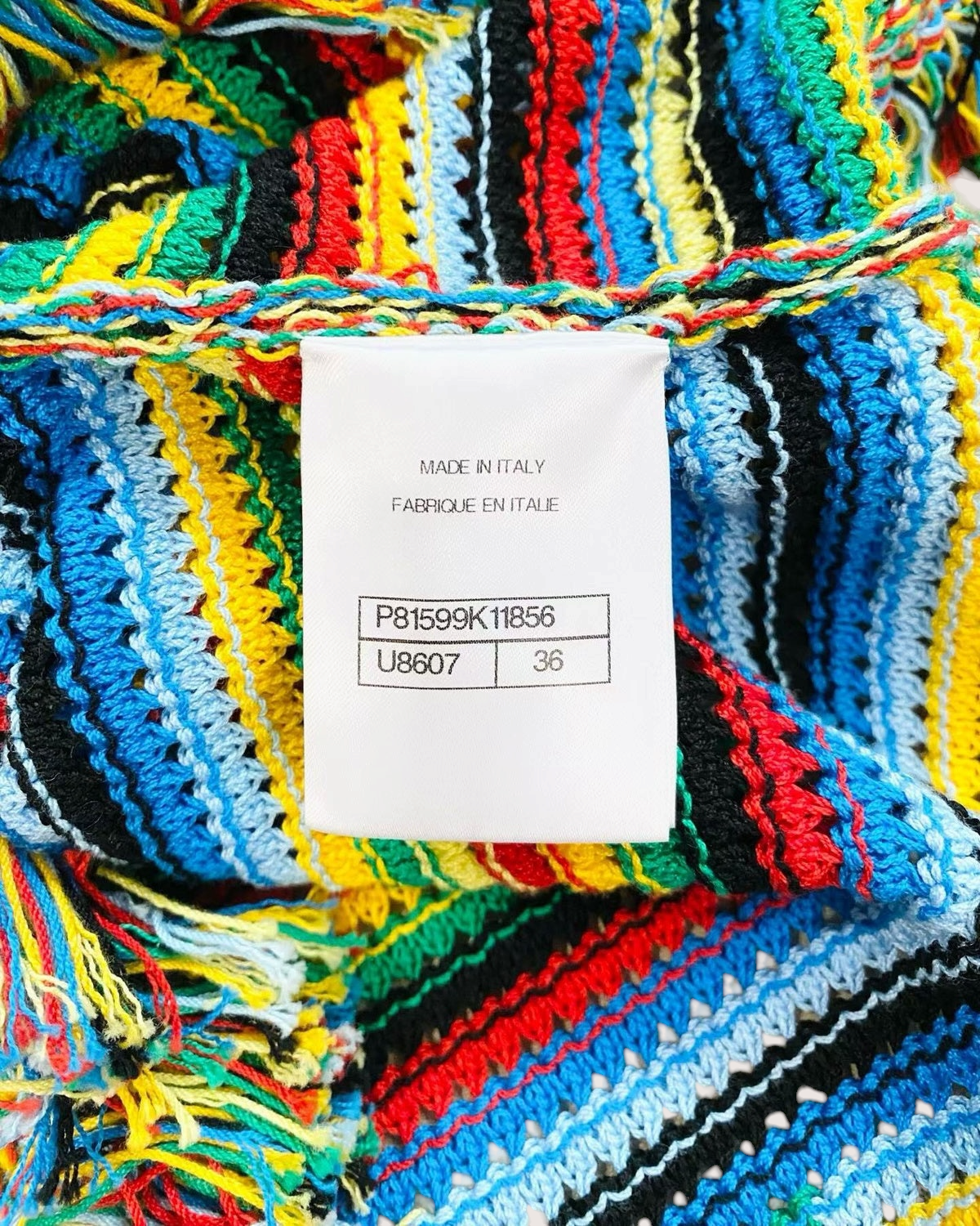 Chanel 26M Coco Beach Striped Fringe Crochet Tank Top Blue, Red, Green, Multicolor FR 36