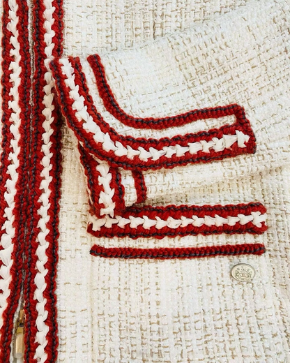 Chanel 18A Tweed Jacket Beige/Ecru, Red, White FR 36