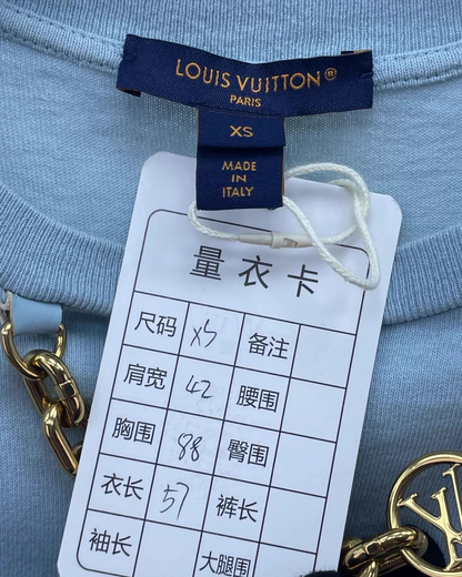 Louis Vuitton Logo Chain-Detail T-Shirt Blue FR 34