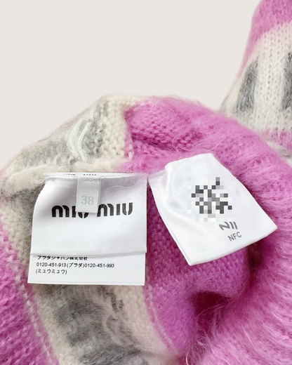 Miu Miu Mohair Striped Logo Sweater Pink, White, Grey, Multicolor IT 38