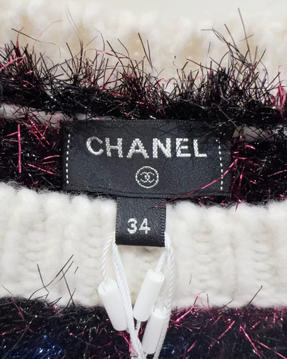 Chanel 21K Cashmere Fair Isle Sweater Beige/Ecru, Black, Blue, Multicolor FR 34