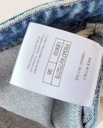 Chanel 26B CC-Embroidered Straight Denim Jeans Blue FR 38