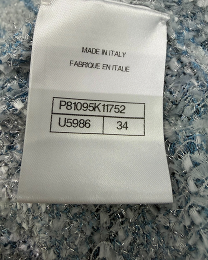 Chanel 26C Shimmer Knit Cardigan Blue, Silver, White FR 34