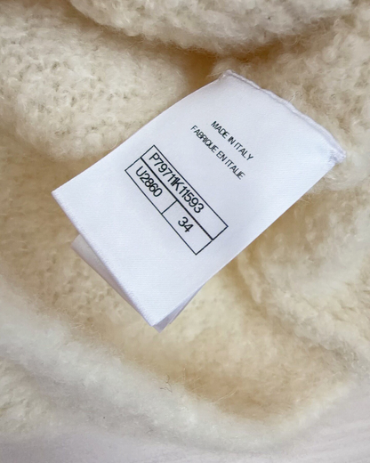 Chanel 25N Coco Neige Cashmere Blanket-Stitch Bow Short-Sleeve Sweater Beige/Ecru, Brown FR 34