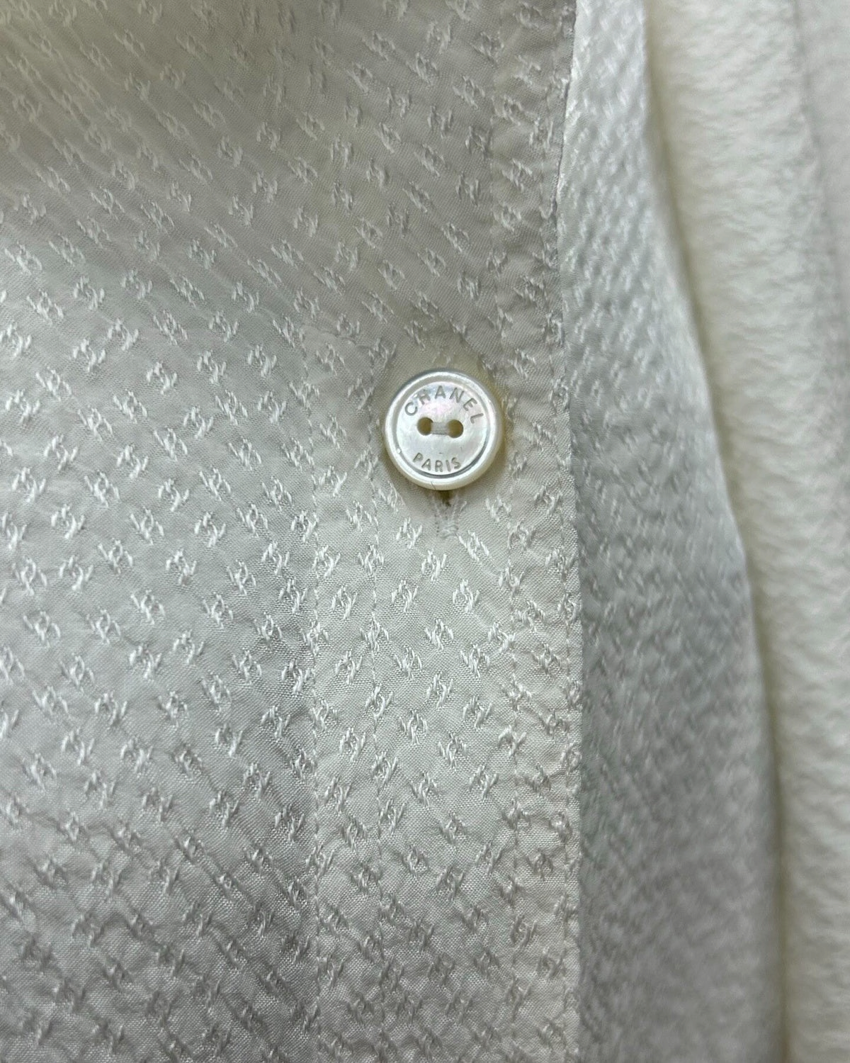 Chanel 26P CC Jacquard Tie-Neck Shirt White FR 34