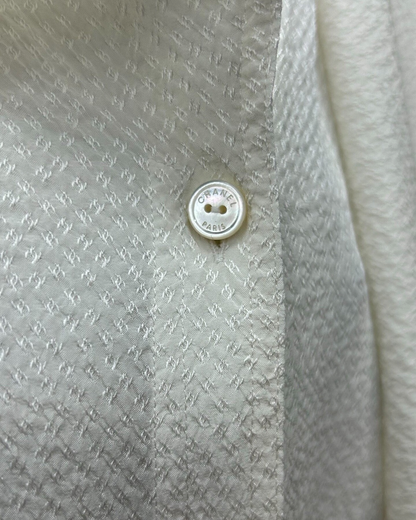 Chanel 26P CC Jacquard Tie-Neck Shirt White FR 34