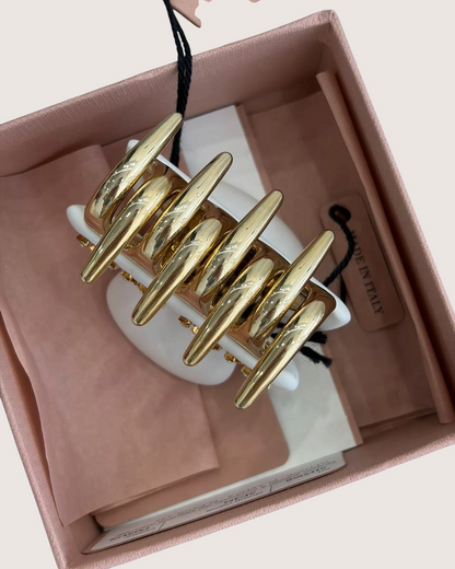 Miu Miu Crystal Logo Hair Claw White, Gold One Size