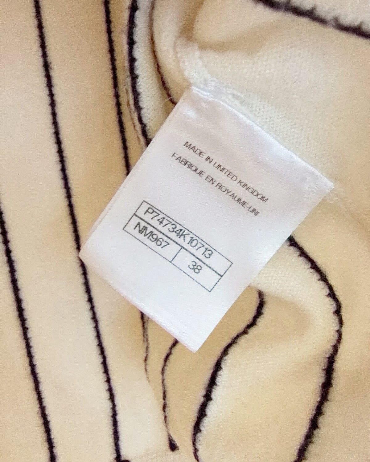 Chanel 23P Cashmere Striped Logo Sweater White, Black FR 38