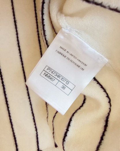 Chanel 23P Cashmere Striped Logo Sweater White, Black FR 38