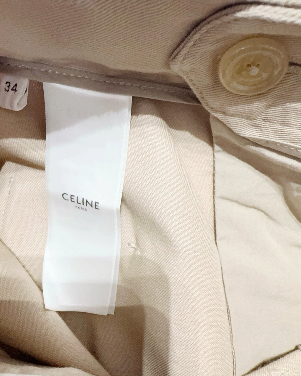 Celine Belted Wide-Leg Trousers Beige/Ecru