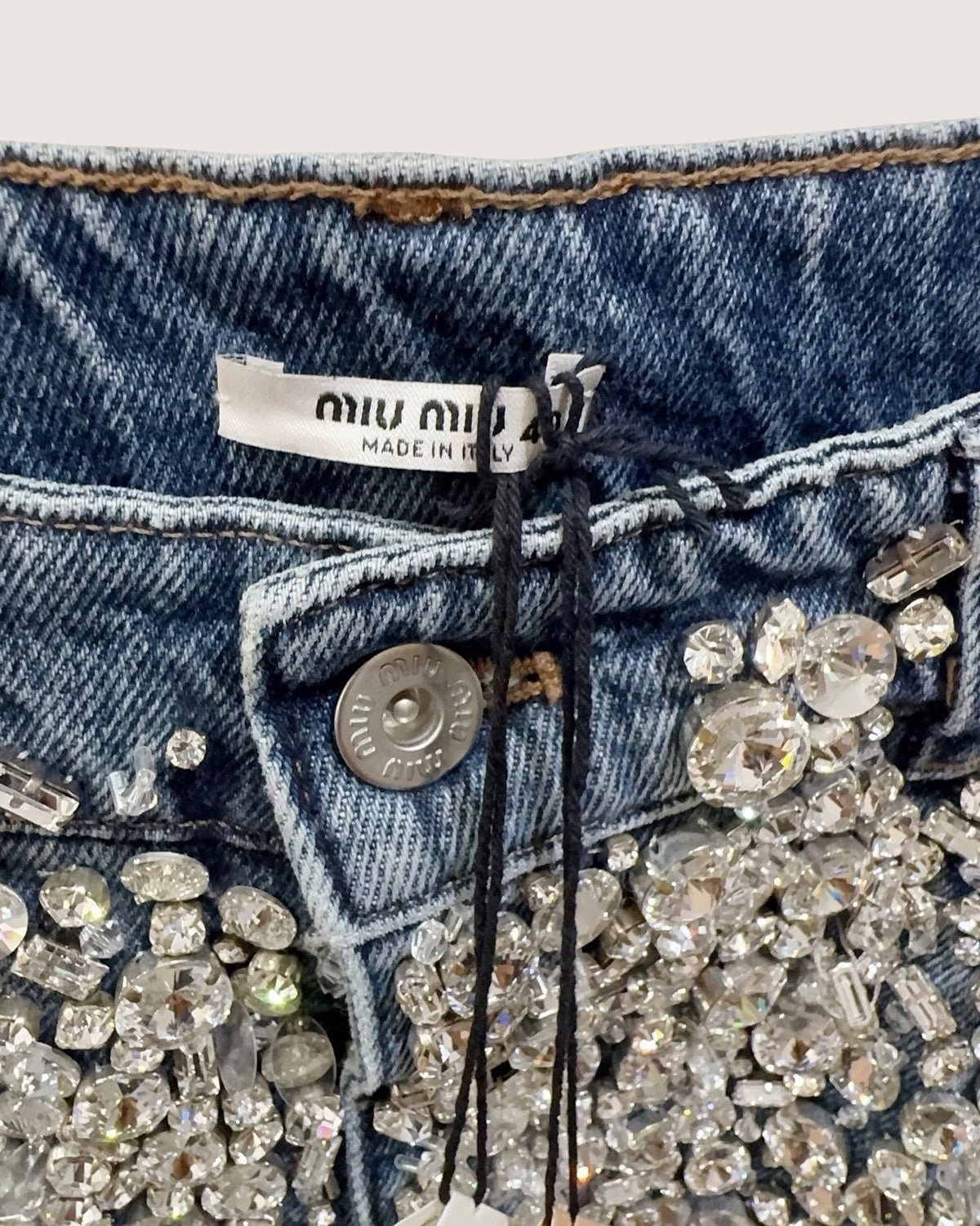 Miu Miu Crystal-Embellished Denim Mini Skirt Blue, Silver FR 40