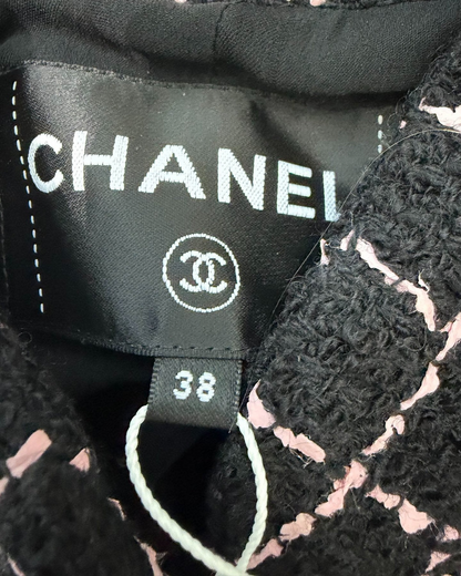 Chanel 23K Tweed Plaid Jacket Black, Pink FR 38