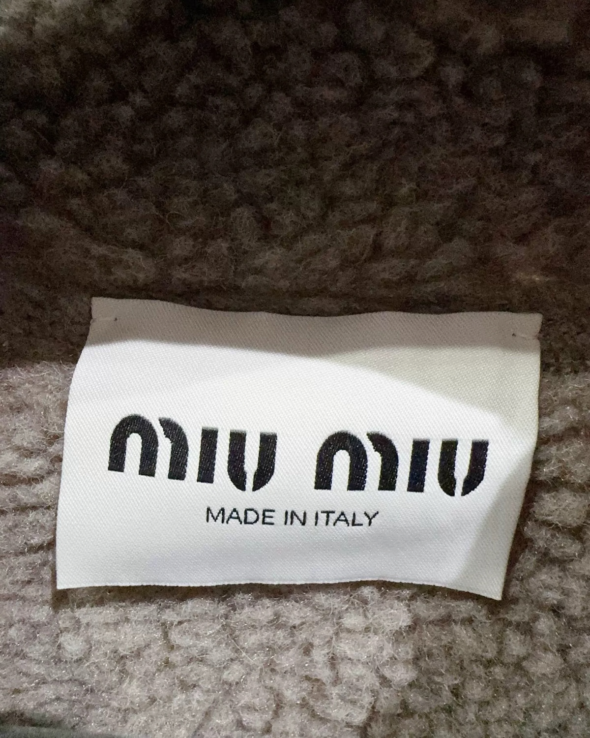 Miu Miu Wool Shearling-Collar Zip-Up Jacket Beige/Ecru, Black FR 36