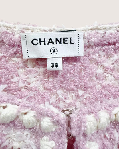 Chanel 23S Cropped Tweed Jacket Pink, White, Multicolor FR 38