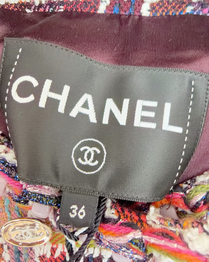 Chanel 23A Cropped Mosaic Tweed Jacket Red, Burgundy, Multicolor FR 36
