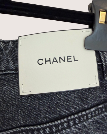 Chanel 26A CC Wide-Leg Denim Jeans Black FR 36