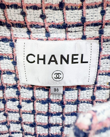 Chanel 19P Four-Pocket Tweed Jacket White, Pink, Navy, Multicolor FR 36