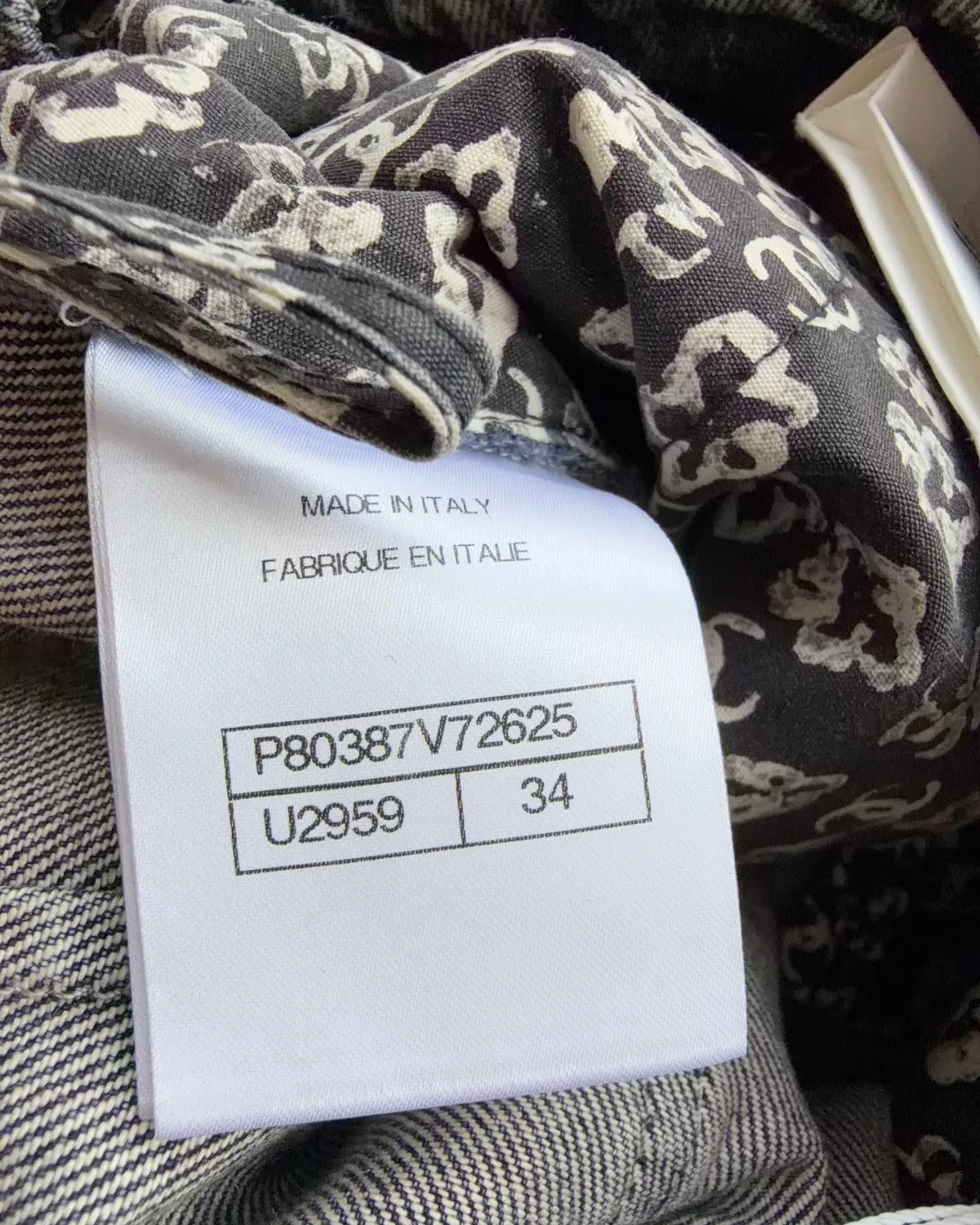 Chanel 25B Denim Wide-Leg Jeans Blue, Black, White FR 34
