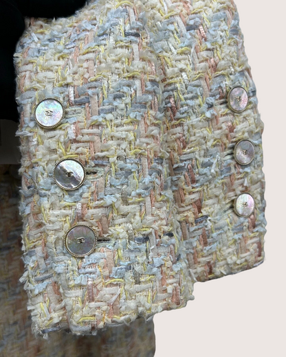 Chanel 25P Tweed Double-Breasted Mid-Length Dress Beige/Ecru, Pink, Multicolor FR 34