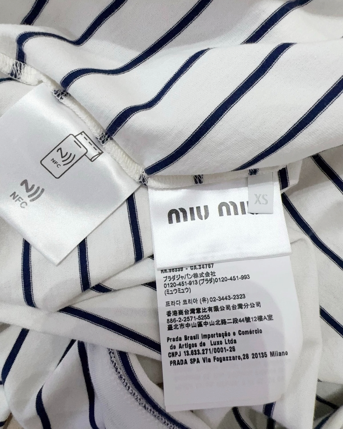 Miu Miu Striped Long-Sleeve Top White, Navy FR 34