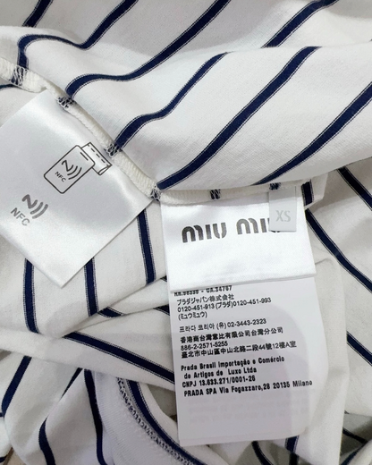 Miu Miu Striped Long-Sleeve Top White, Navy FR 34