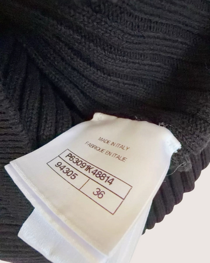 Chanel 20P CC-Button Ribbed Cardigan Black FR 36