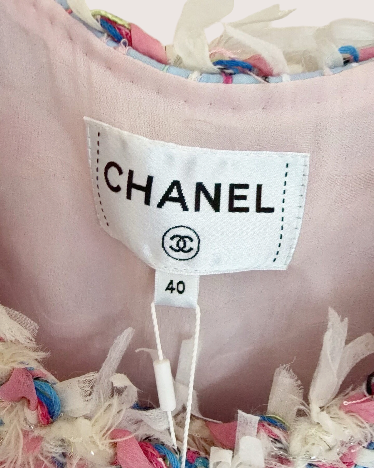 Chanel 25S Fringe Tweed Top Pink, Blue, Multicolor FR 40