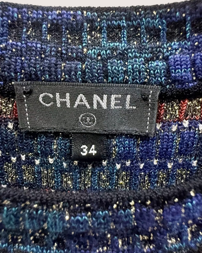 Chanel 19A Metallic Striped Sweater Navy, Red, Multicolor FR 34