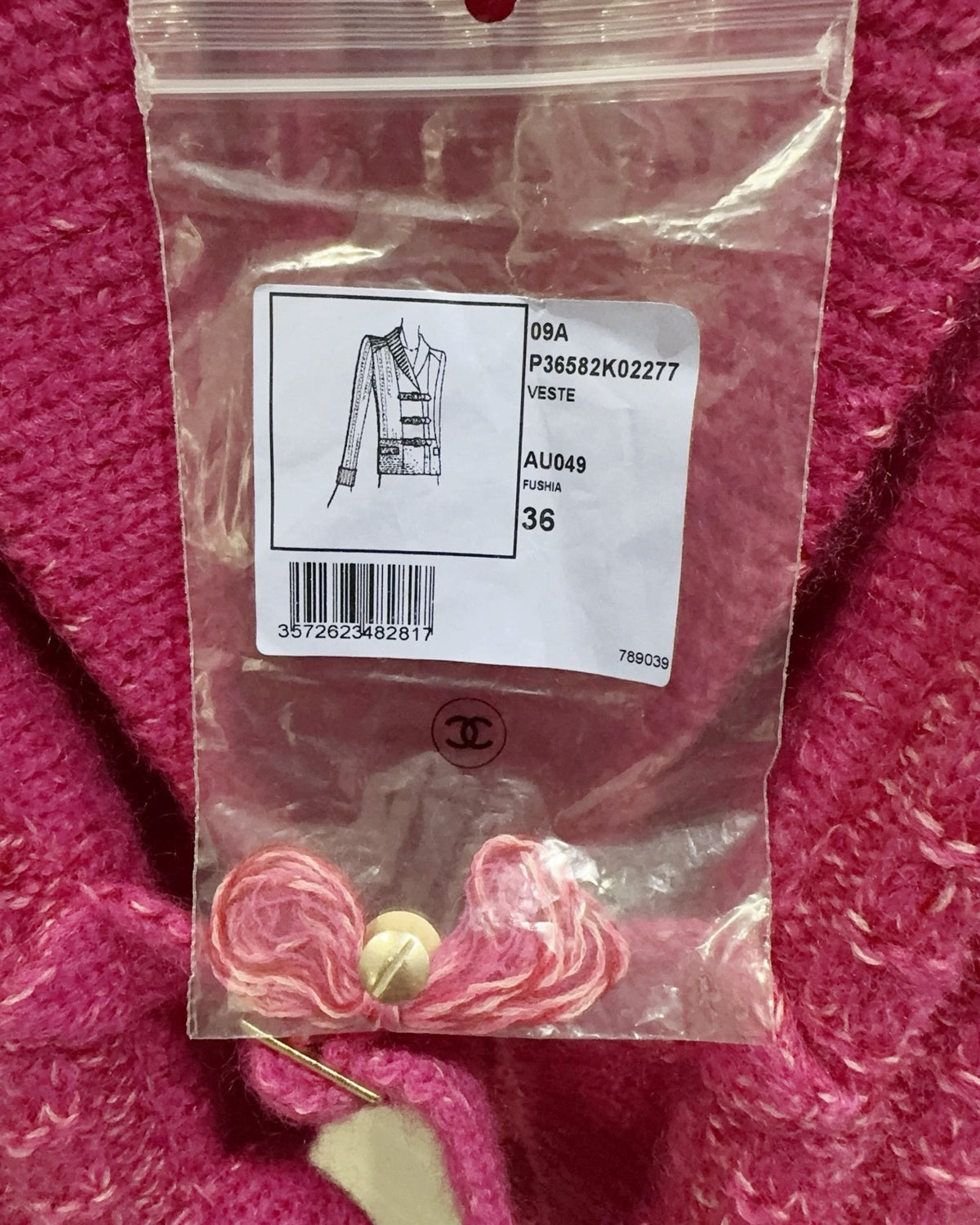 Chanel 09A Bouclé Tie-Front Cardigan Pink FR 36