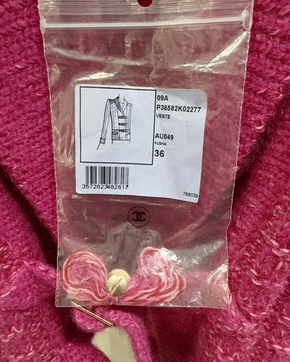 Chanel 09A Bouclé Tie-Front Cardigan Pink FR 36