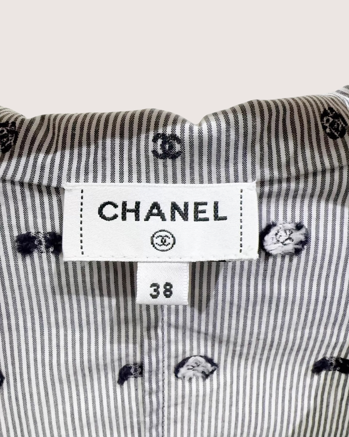 Chanel 24P Striped CC-Print Shirt White, Black FR 38