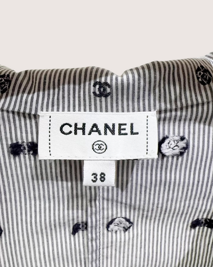 Chanel 24P Striped CC-Print Shirt White, Black FR 38