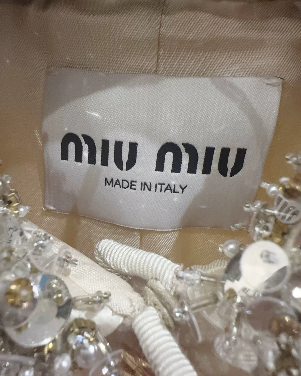 Miu Miu Crystal-Collar Tweed Jacket White, Silver FR 38
