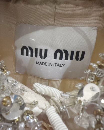 Miu Miu Crystal-Collar Tweed Jacket White, Silver FR 38