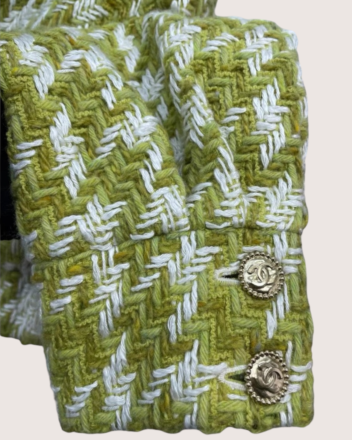 Chanel 22B Houndstooth Wool Cropped Jacket Green, White FR 36