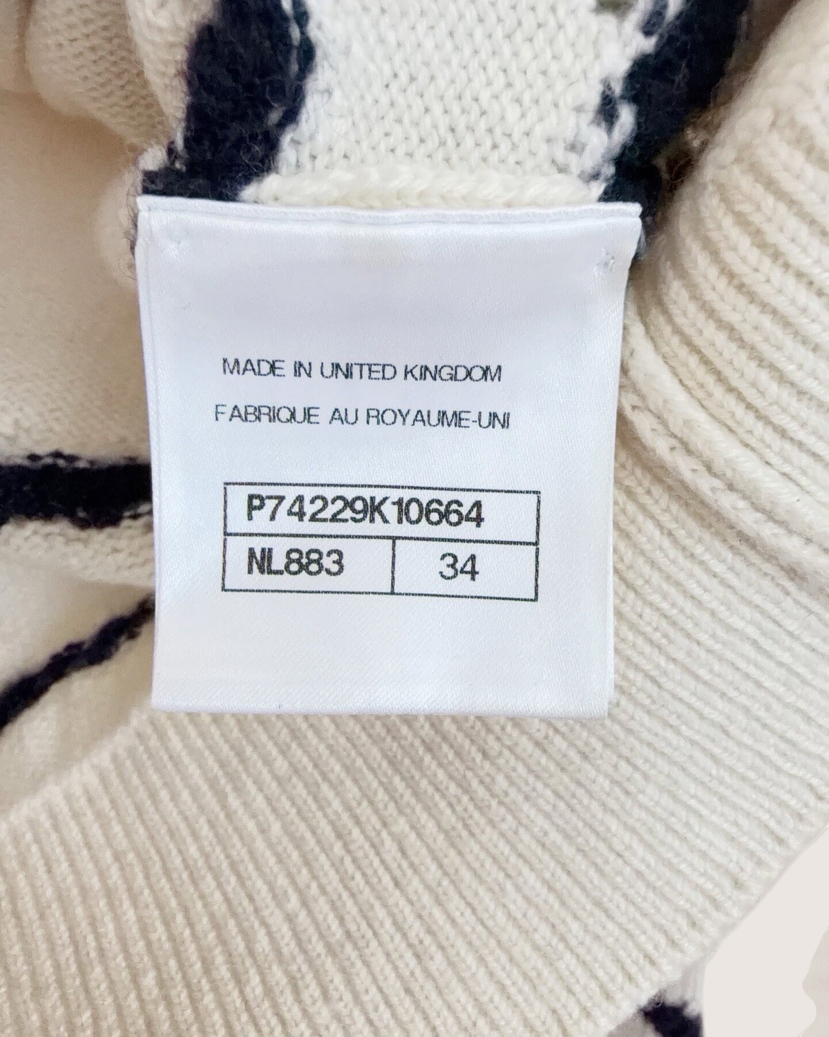 Chanel 23C Cashmere CC Sequin Striped Sweater Beige/Ecru, Black, Multicolor FR 34