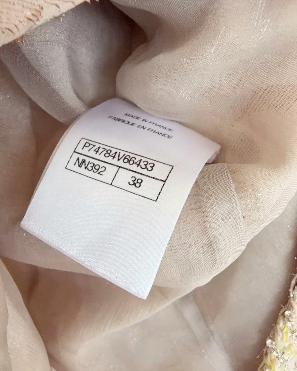 Chanel 23P Crystal-Trim Silk Coat Beige/Ecru, Pink FR 38